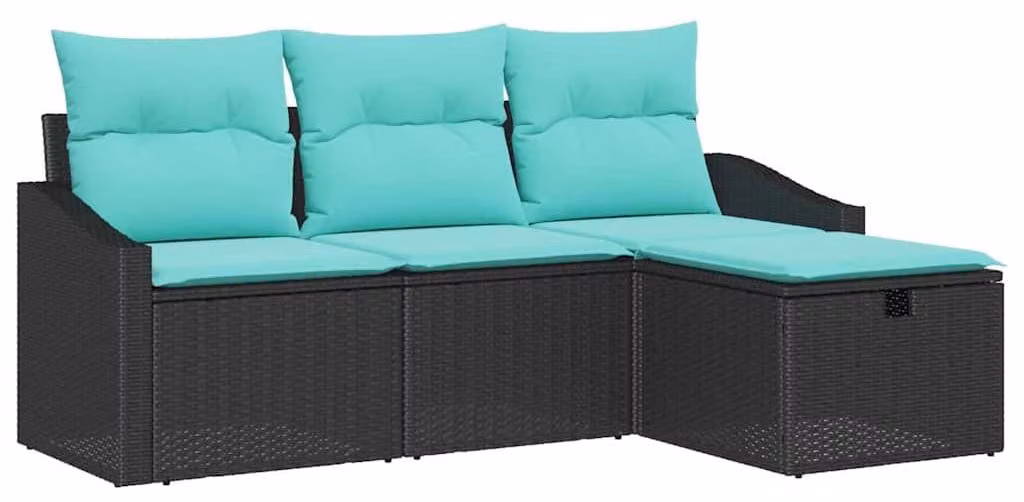 Set di divani con cuscino 4 pcs Nero Poly Rattan