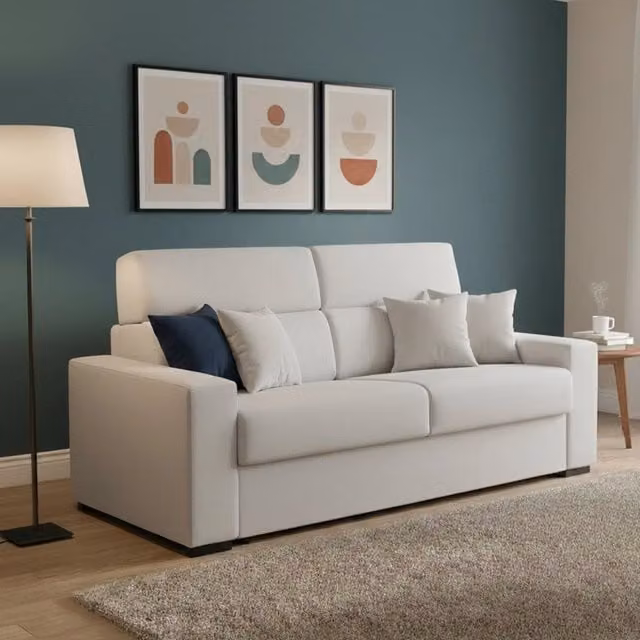 Divano Letto Casabona 2 Posti Sfoderabile in Tessuto Grigio Chiaro L: 180 cm, P: 95 cm
