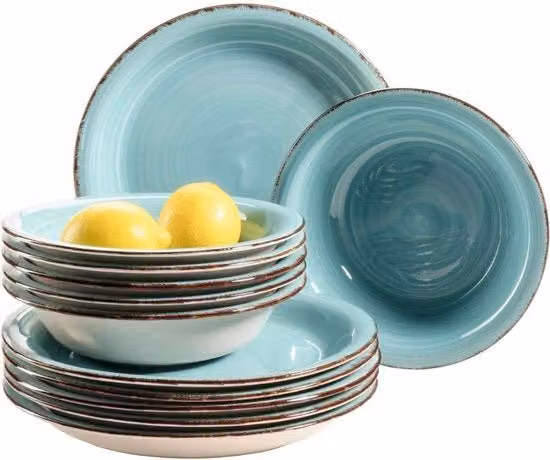 Set di tovaglie da tavola 12 pezzi - Adatto per 6 persone - Servizio in turchese
