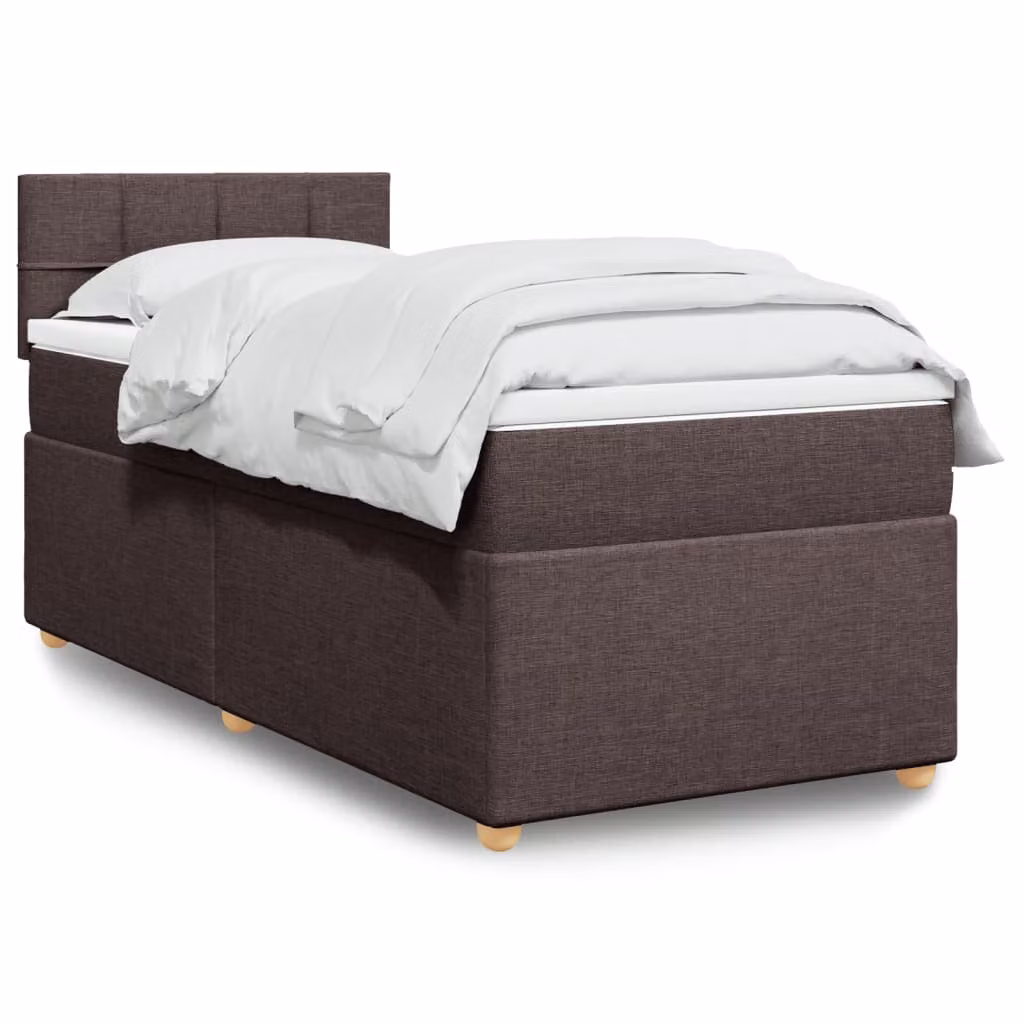 vidaXL Giroletto a Molle con Materasso Ibrido in Tessuto Marrone e Bianco, L/P/H: 90 x 200 cm