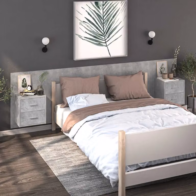 Set di 2 comodini sospesi vidaXL in stile moderno, colore grigio cemento, L: 32,5 cm, P: 48,5 cm, H: 80 cm