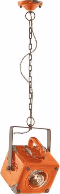 Lampadario Vintage Industrial Ferro E Ceramica Arancio 1 Luce E27