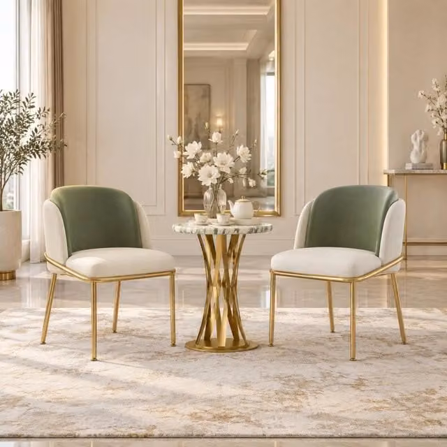 Sedia moderna verde con gambe inclinate in ferro dorato, seduta 44,5x50,8 cm regolabile per soggiorno, ufficio e sala da pranzo