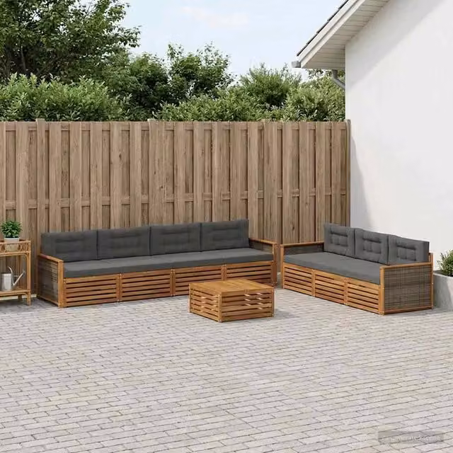 Set di mobili da giardino vidaXL composto da 8 pezzi con divano a 3 posti, poltrone e tavolino da caffè in legno di acacia trattato, colori beige e antracite