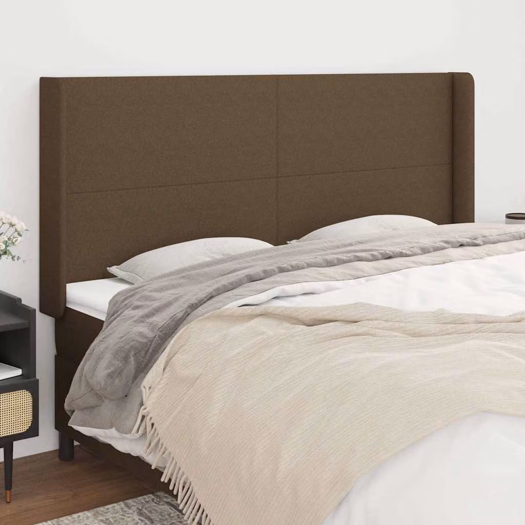 Testiera ad orecchio vidaXL in tessuto marrone scuro L: 203 cm, P: 16 cm, H: 118/128 cm