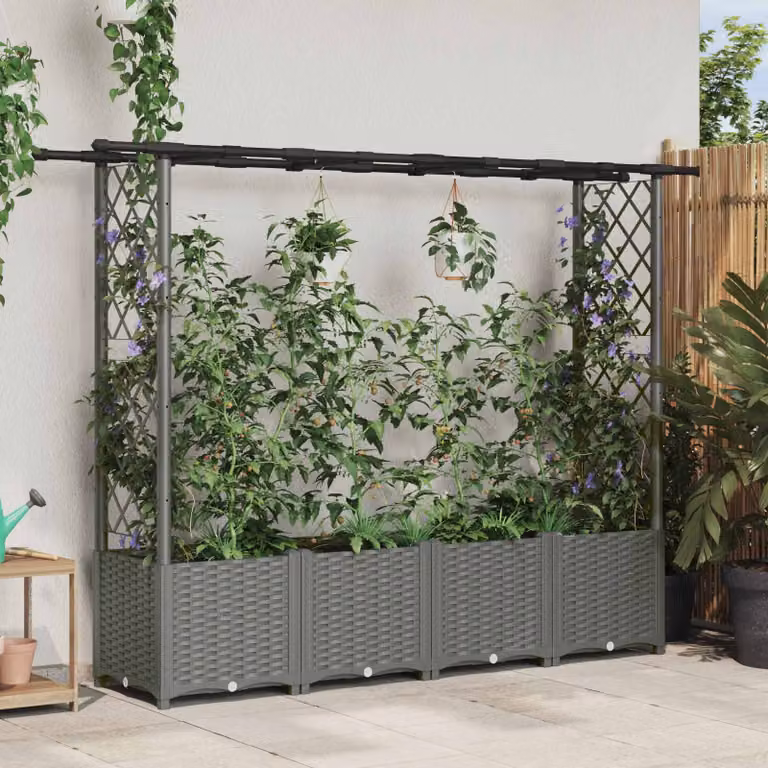 vidaXL Letto Rialzato con Griglia e Tetto in Plastica Grigio Chiaro