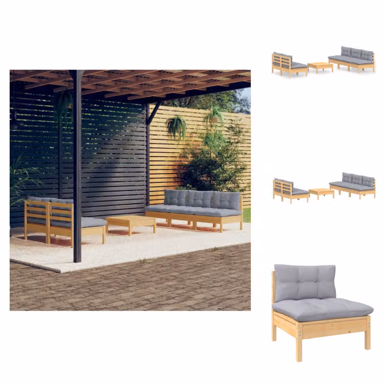 vidaXL Set di 6 pezzi da giardino con cuscini grigi in legno di pino - Set di mobili da giardino