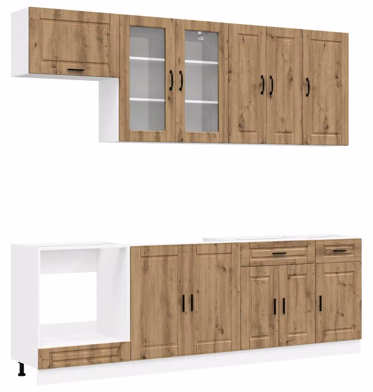 Set di cucina PORTO, 8 pezzi, rovere artigianale, legno ingegnerizzato