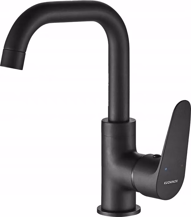 Miscelatore per lavabo a colonna con bocca girevole nero Sagra