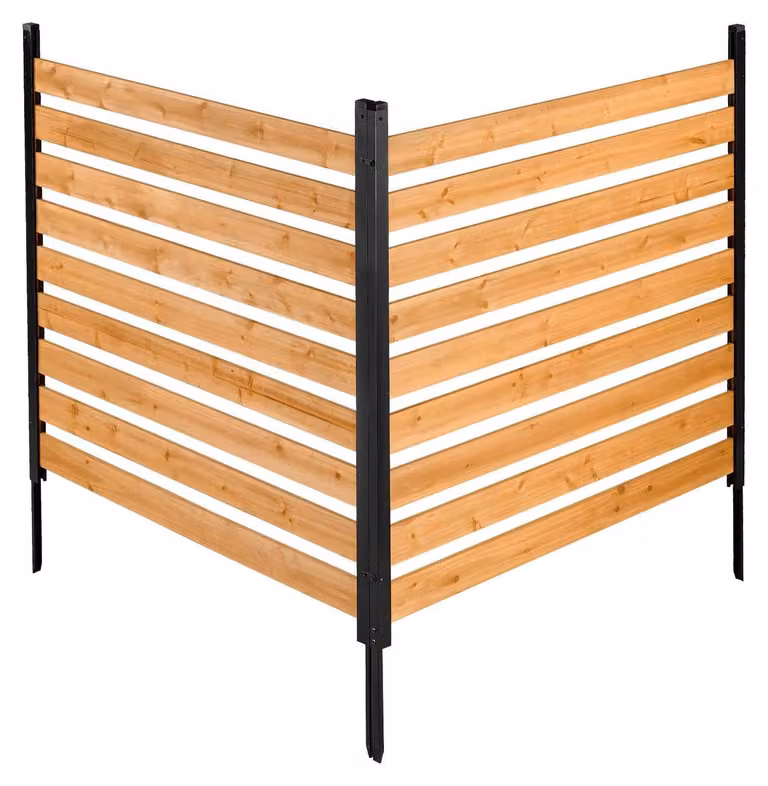 Recinzione in legno per la privacy, 1219 x 1244 x 1219 mm; recinzione per condizionatori; schermo per la privacy da esterno in legno massiccio a 2 pannelli con picchetti metallici e telaio in acciaio; recinzioni per nascondere i bidoni della spazzatura; a