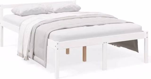 Letto matrimoniale per adulti e anziani in legno di pino bianco laccato L/P/H: 200 x 120 x 70,5 cm