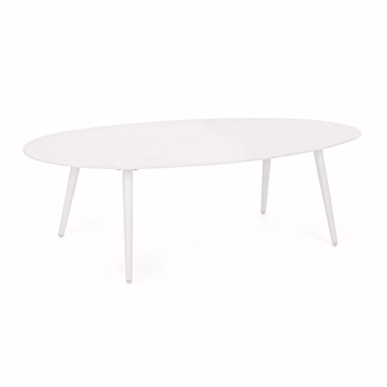Tavolino ovale da giardino FARO in alluminio bianco verniciato a polvere, 120×75 cm