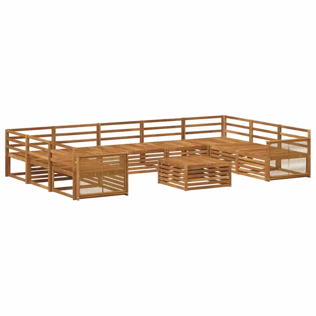 Set di divani da esterno vidaXL a forma di L in legno di acacia con cuscini beige e tavolino da caffè incluso – 2