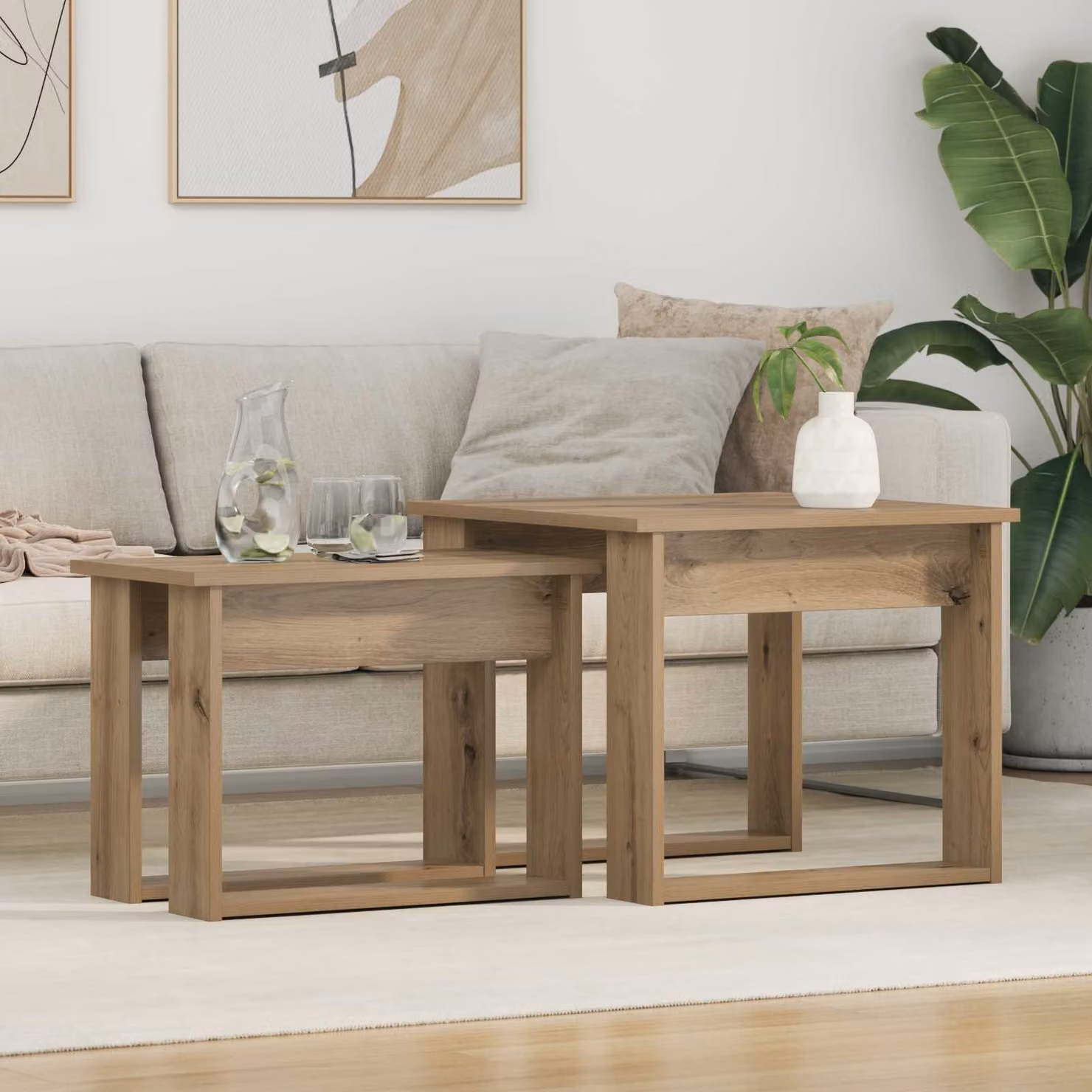Set di 2 tavolini da caffè moderni vidaXL in legno color rovere