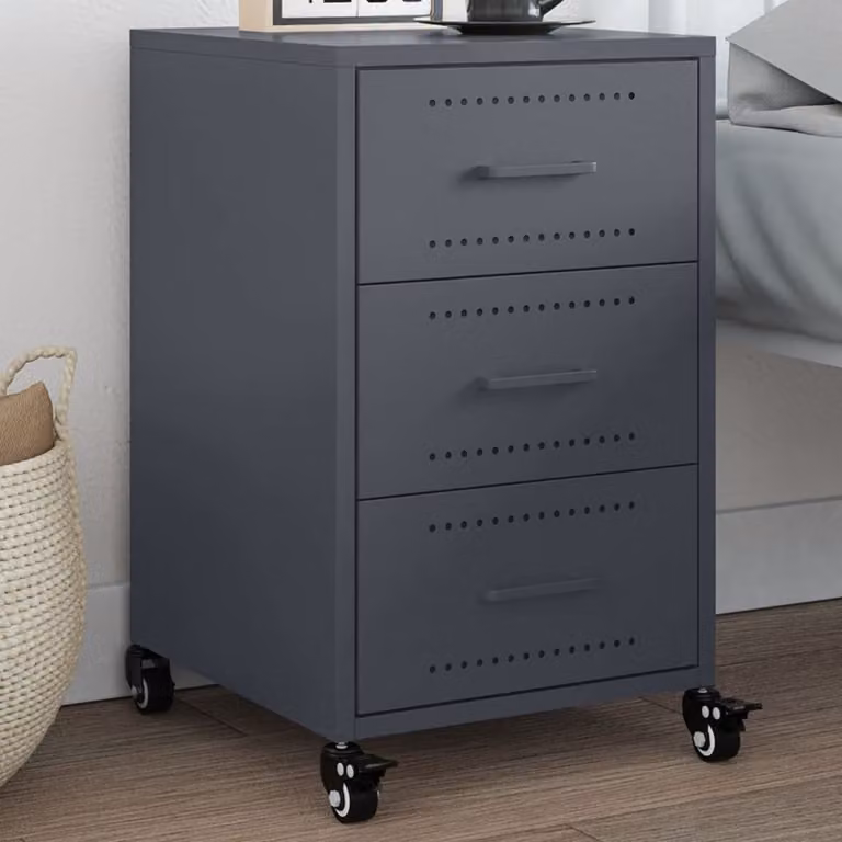 Comodino moderno vidaXL in metallo e MDF color antracite L: 36 cm, P: 39 cm, H: 59 cm