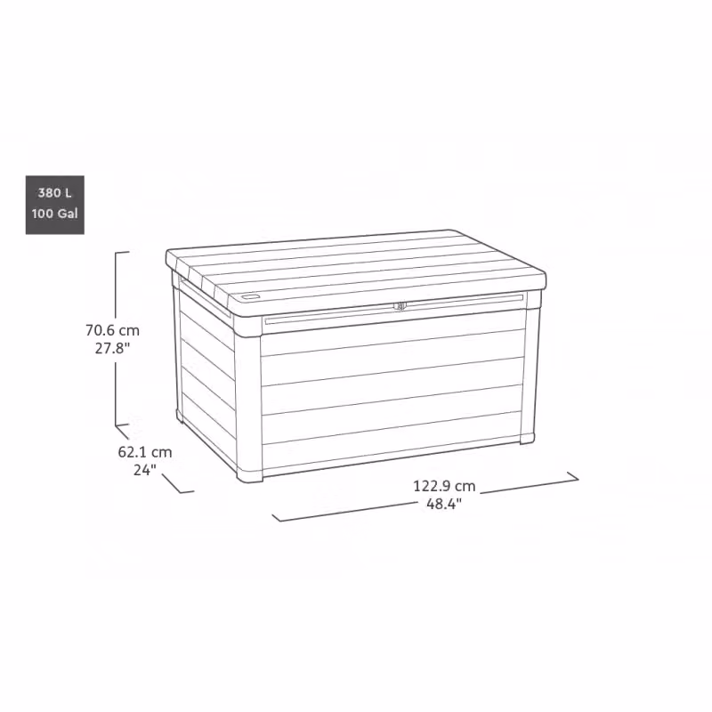 Baule da giardino con seduta Keter Signature Deco Box 100 Effetto Legno Marrone L: 122,9 cm, P: 62,1 cm, H: 70,6 cm – 3