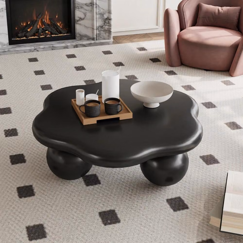 Tavolino da salotto - Design a forma di nuvola - 80 cm - Forma a petalo - Gambe sferiche - Stile moderno e minimalista - Adatto a bambini e animali domestici - Completamente nero