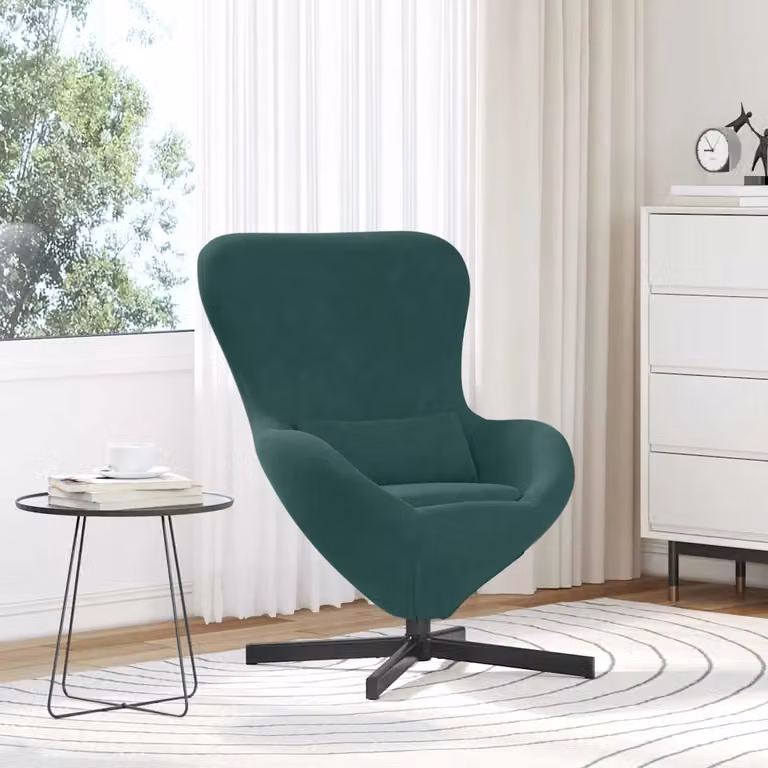 Poltrona uovo vidaXL in velluto verde con base girevole 360 gradi L: 63 cm, P: 73 cm, H: 90 cm