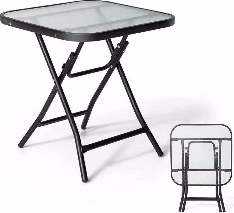 Tavolo da giardino pieghevole in vetro, tavolo da pranzo in vetro temperato, tavolino da salotto, tavolo da terrazza portatile (quadrato)