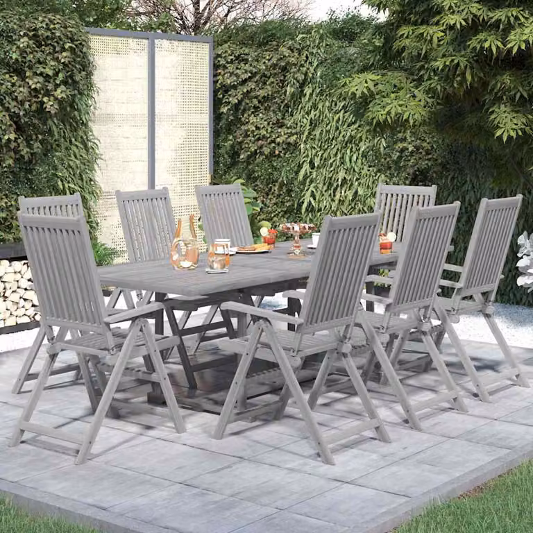 Set da pranzo da giardino vidaXL in legno di acacia grigio, 9 pezzi