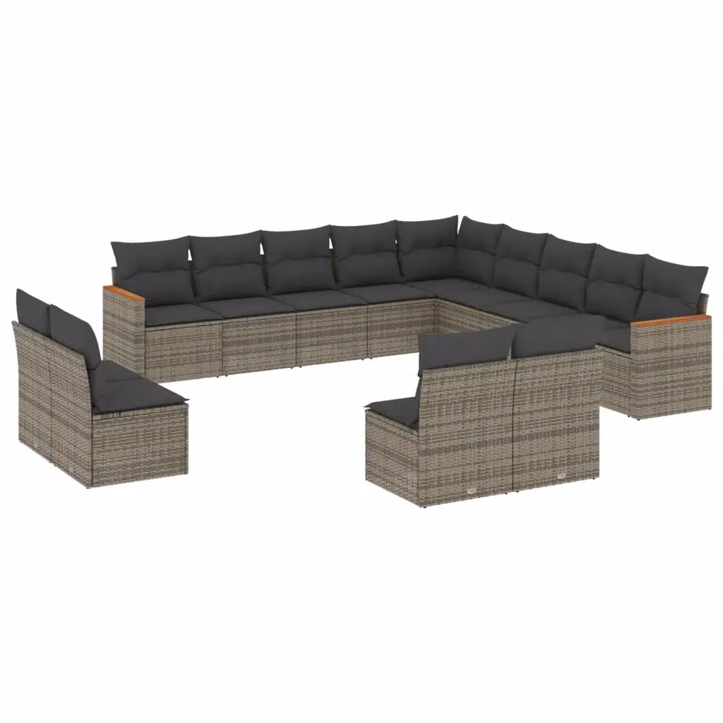Set di divani da giardino a forma di U VIDAXL in polyrattan grigio con 13 pezzi e cuscini inclusi – 2