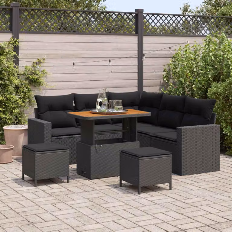 Maison Exclusive - Set da giardino composto da 8 pezzi, divano in rattan sintetico nero