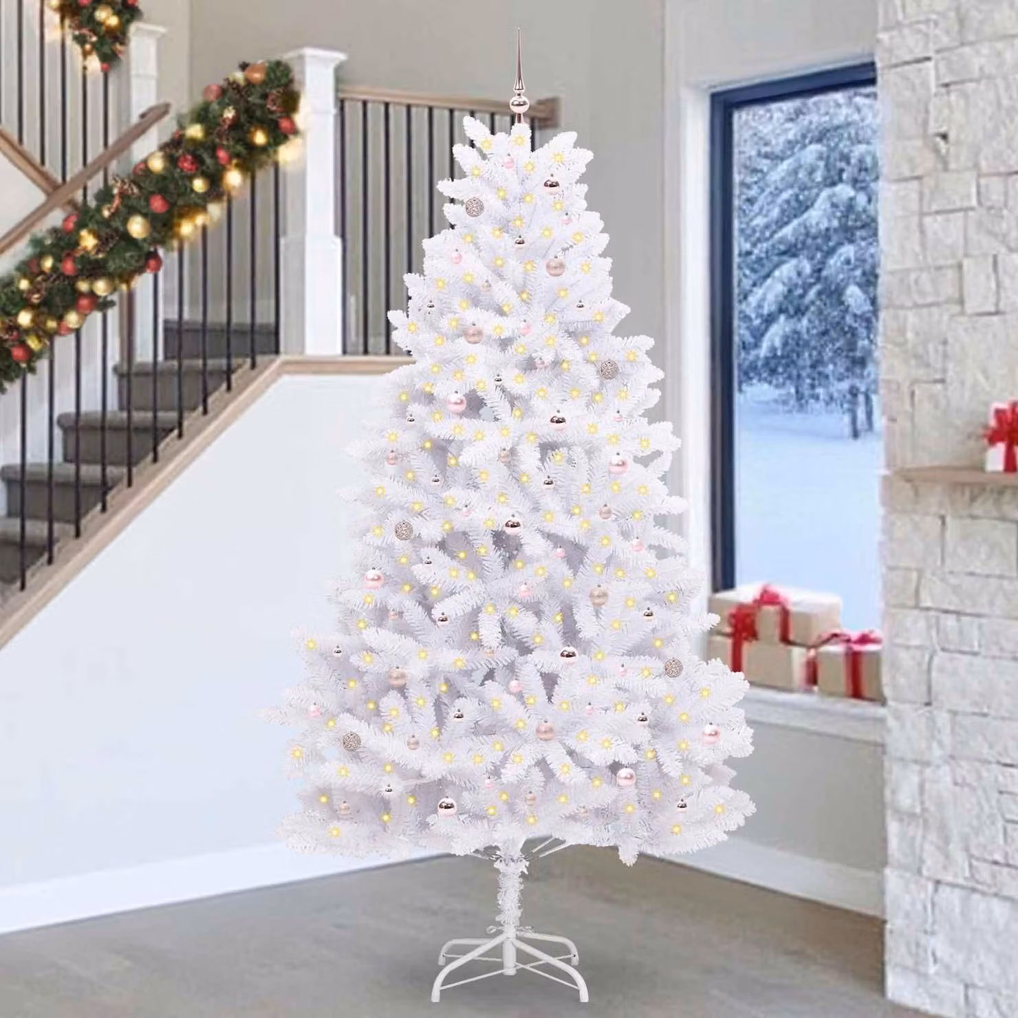 Maison Exclusive - Albero di Natale artificiale pieghevole, bianco, 270 cm, in PVC e acciaio