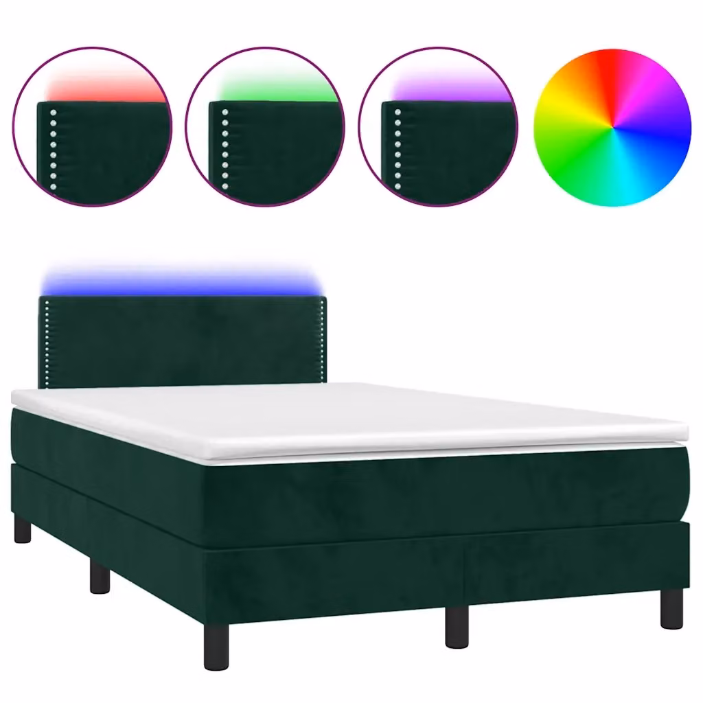 Letto matrimoniale moderno vidaXL in velluto verde con materasso ibrido, illuminazione LED sottostante e porta USB, L/P: 120 x 200 cm – 2