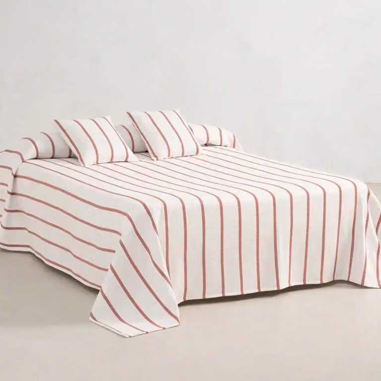 Copriletto leggero a righe Gamusi Retta – 200 x 270 cm – Blu piastrellato – Copriletto in cotone/poliestere per la mezza stagione