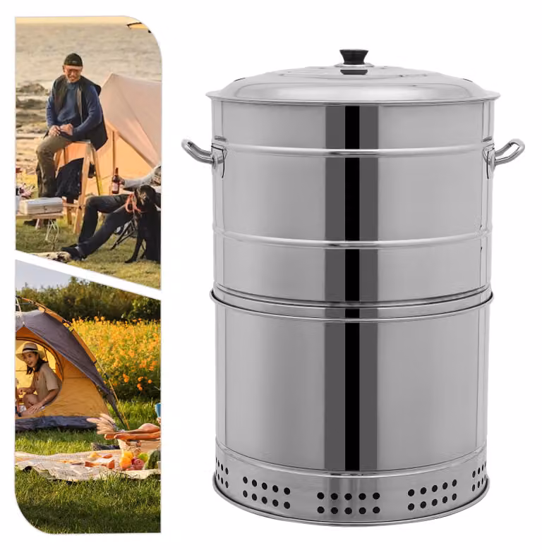Barbecue portatile a carbone - Argento - 16 pollici - Acciaio inossidabile e ferro - Ideale per campeggio e feste in giardino