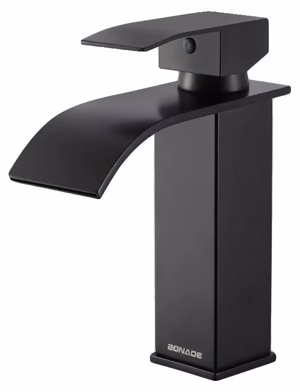 Rubinetto per lavabo, bocca a cascata, prestazioni ecologiche, nero, G3/8