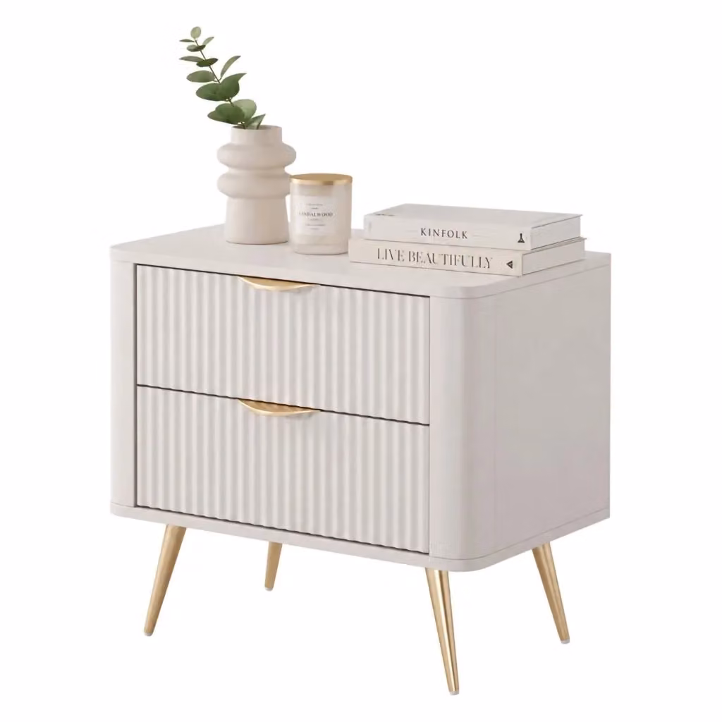 Comodino Baari DMORA con 2 Cassetti Beige L: 63 cm, P: 38 cm, H: 55 cm – 2