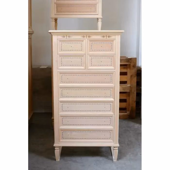 Cassettiera classica in legno grezzo con 9 cassetti Mobili 2G L/P/H: 75 x 41 x 140 cm – 1