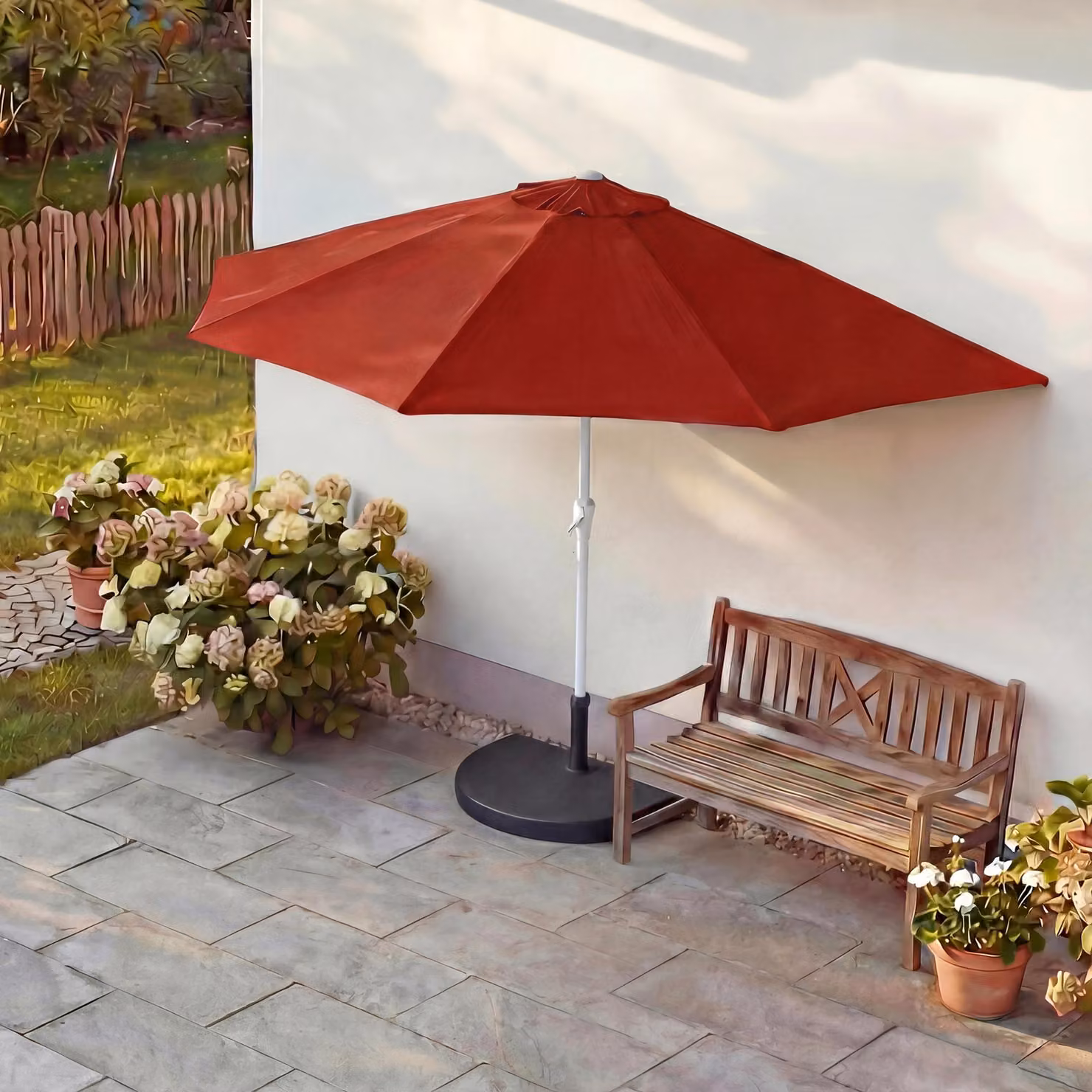 Ombrellone Parla, ombrellone da balcone, poliestere/alluminio UV 50+ 3kg ~ 300cm bordeaux con supporto