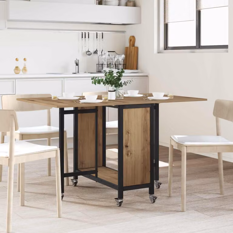 vidaXL Tavolo da pranzo pieghevole con ruote in legno marrone L: 130 cm, P: 80 cm, H: 76,5 cm