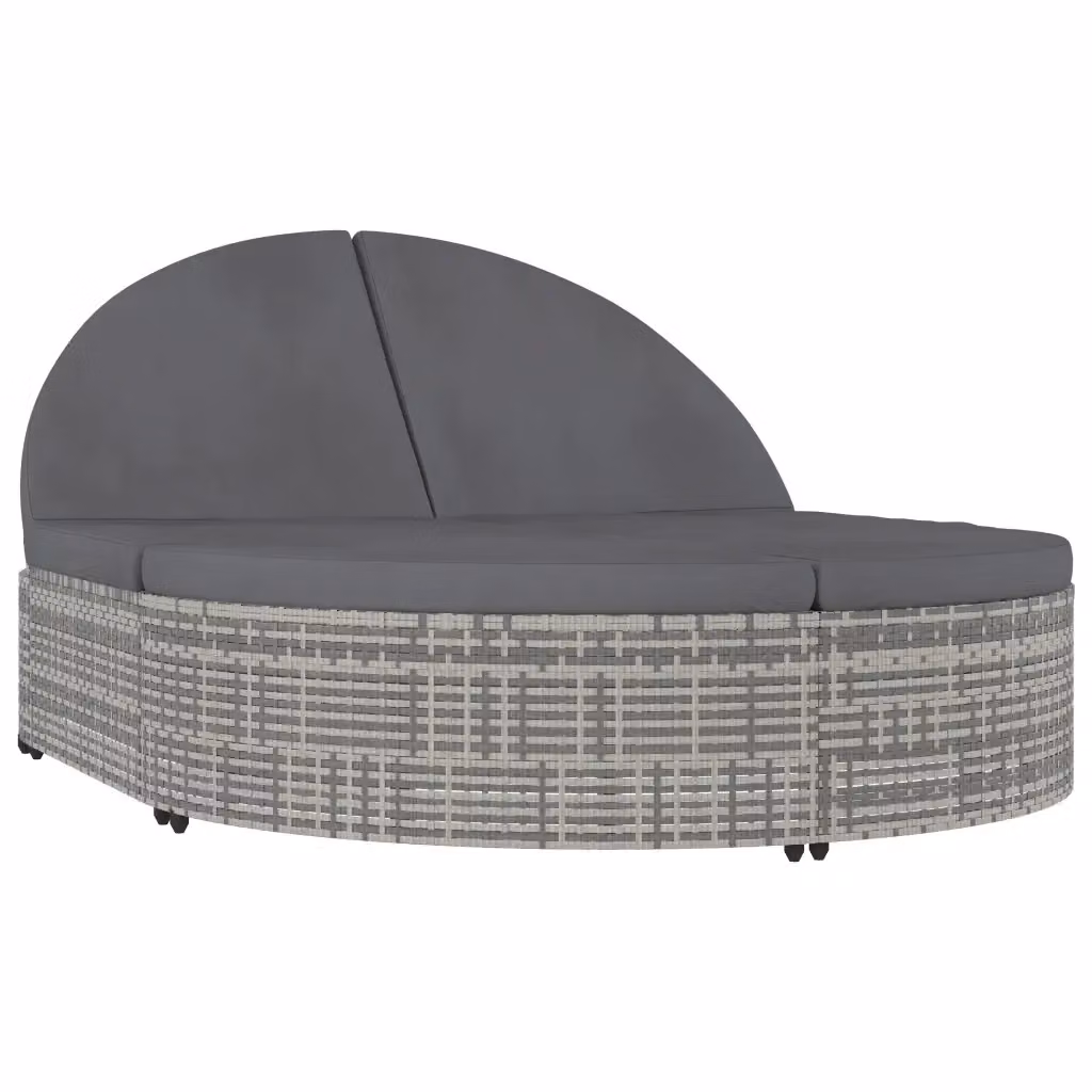 vidaXL Lettino Prendisole a 2 Posti in Polyrattan Grigio con Cuscini Impermeabili e Poggiatesta Regolabile – 2