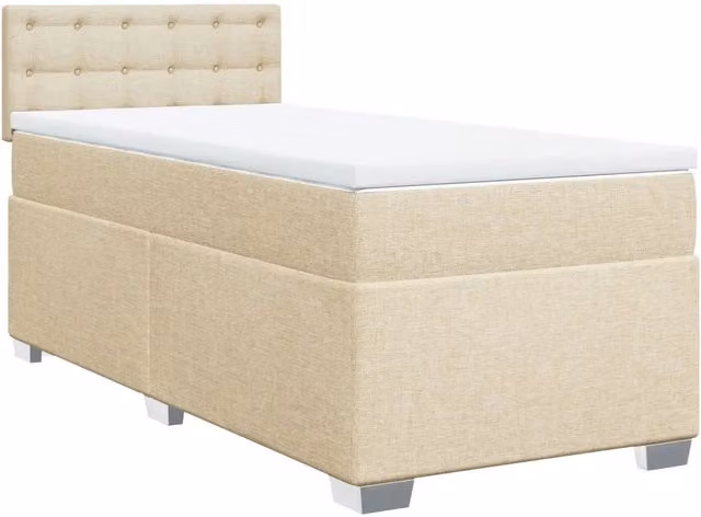 Letto singolo per adulti con materasso a molle e struttura in tessuto beige e bianco, L 80 cm x P 200 cm