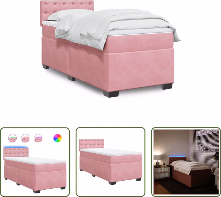 The Living Store Letto a molle con materasso Rosa 100x200 cm Velluto