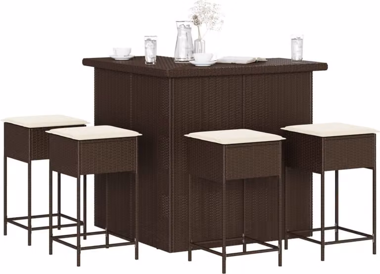 Maison Exclusive - Set da bar da giardino 5 pezzi con cuscini marroni in polyrattan