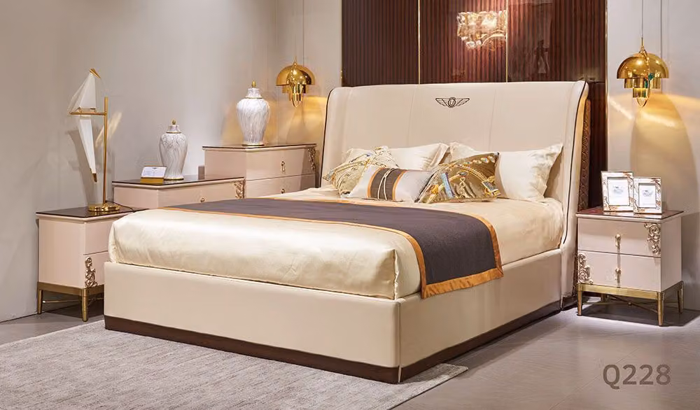 Designer Bett Schlafzimmer Doppelbett Betten Leder Hotel Luxus Polster 180x200cm