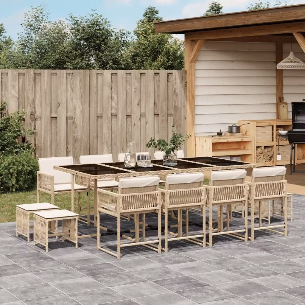 Maison Exclusive - Set da Pranzo da Giardino 13 pz con Cuscini Beige in Polyrattan