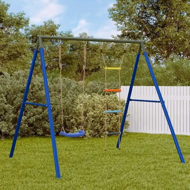Set Gioco da Esterno con Altalena e Scala vidaXL Multicolore Blu L/P/H: 206 x 185 x 185 cm