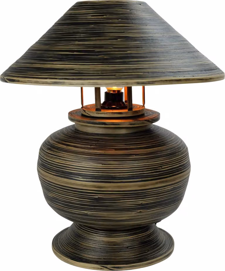 Fine Asianliving Lampada da tavolo in bambù a spirale fatta a mano nero 37x37x40cm