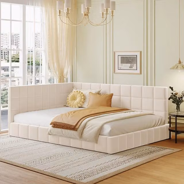 Letto imbottito divano letto 140 x 200 cm multifunzionale con rete a doghe, velluto - Beige