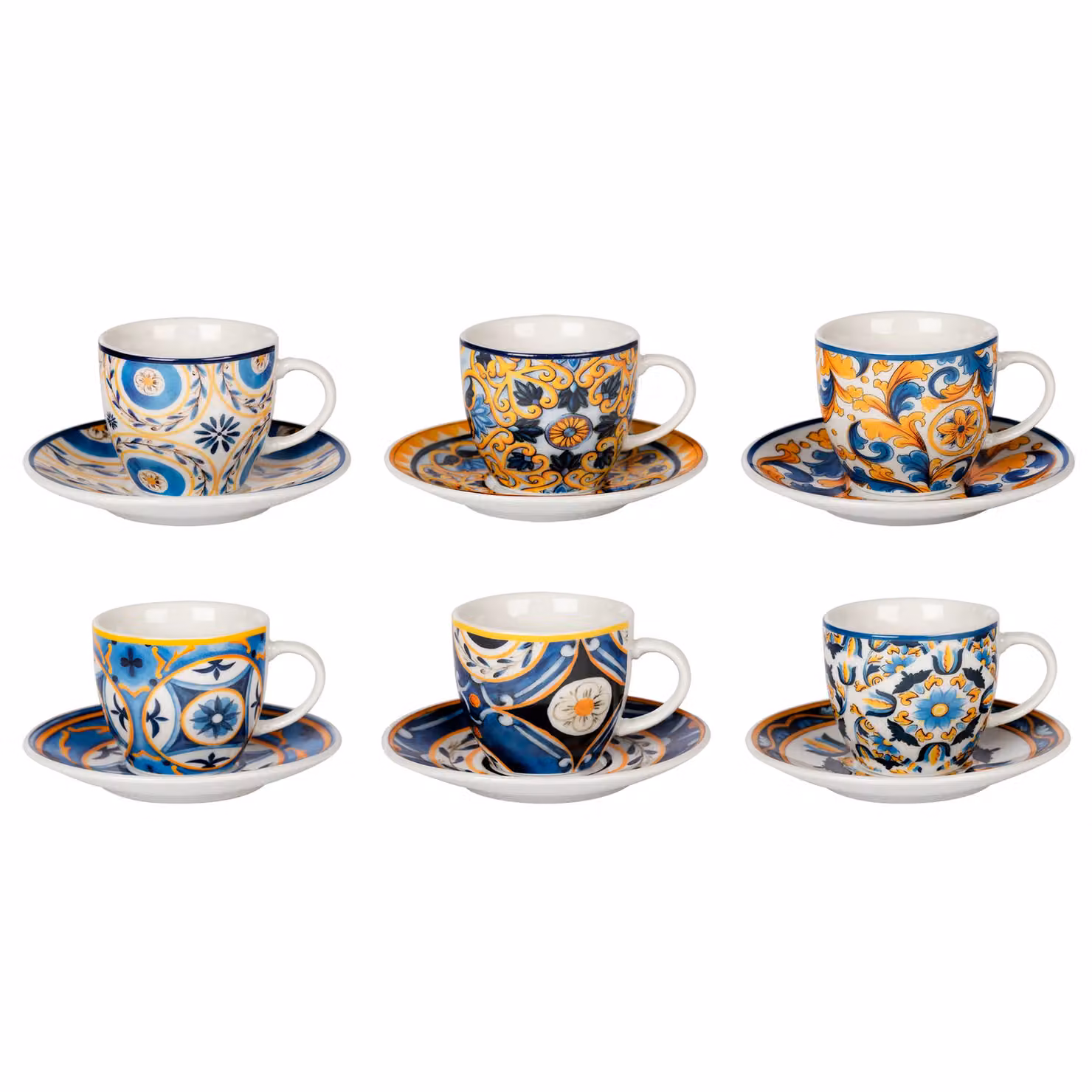 Servizio da caffè in porcellana Gusto Casa Linea Erice multicolore con 6 tazzine da 9 cl e piattini