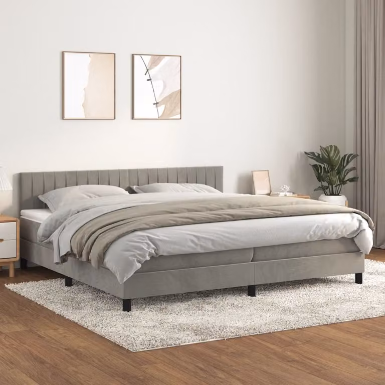 The Living Store Letto a molle con materasso grigio chiaro 200x200 cm in velluto