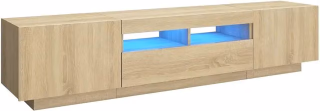 Mobile TV moderno con luci LED integrate in finitura Rovere Sonoma e Beige, L: 180 cm, P: 35 cm, H: 40 cm – 1