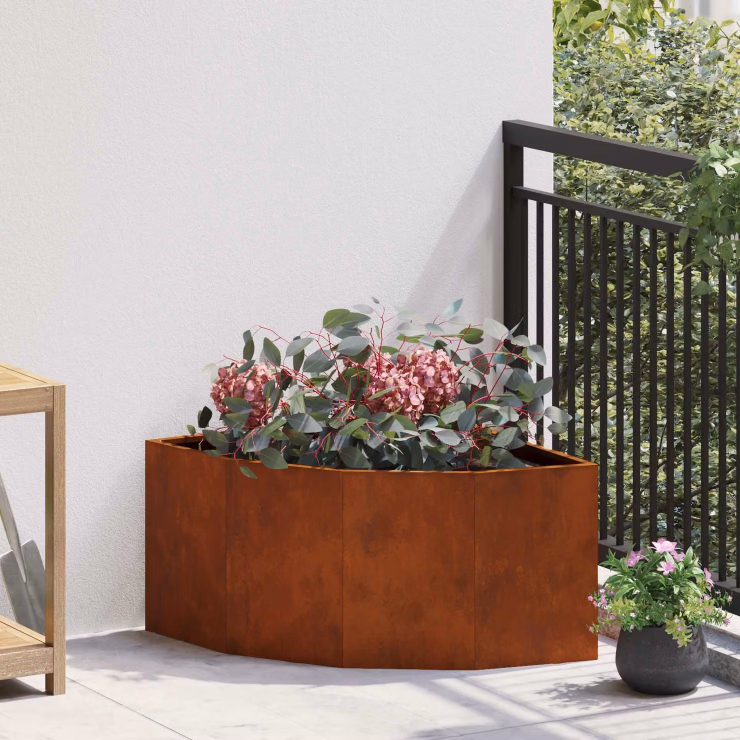 Vaso d'angolo vidaXL in acciaio corten color marrone L: 60 cm, P: 60 cm, H: 35 cm
