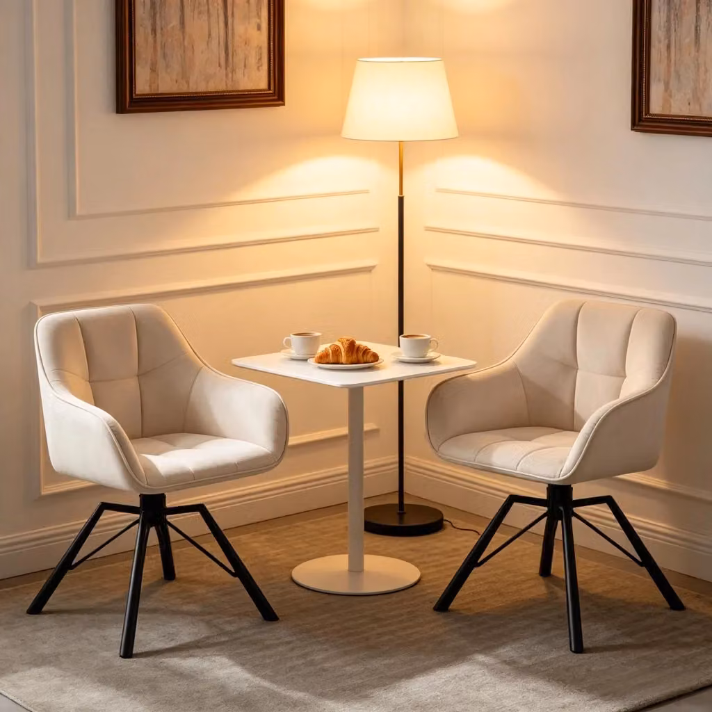 Set da 2 Sedie Girevoli 360 REDOM in Velluto Bianco con Struttura in Metallo L: 58,5 cm, P: 54,5 cm, H: 82,5 cm – 2
