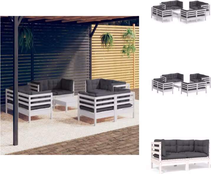 vidaXL Set 9 pezzi da giardino con cuscini antracite in legno di pino - Set di mobili da giardino
